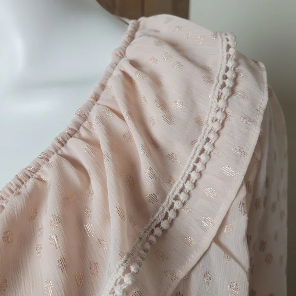 NWT Romantic Ruffled V-neck Rose Gold Polka Dot Blouse - Picture 7 of 16